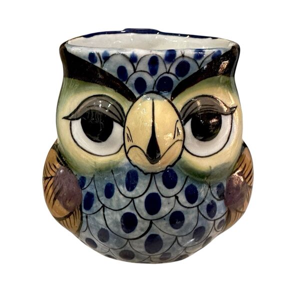 Signed Guatemalan Mayanke Hand-Crafted Terracotta Owl Mug 14 oz. - Picture 4 of 10